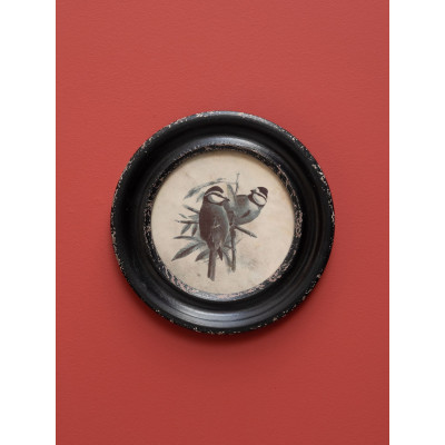 Cadre rond en bois mésanges...