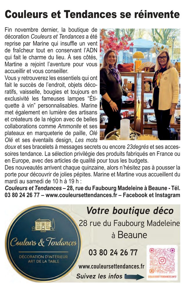 Article « Couleurs et Tendances se réinvente » paru dans le journal Echos des Com